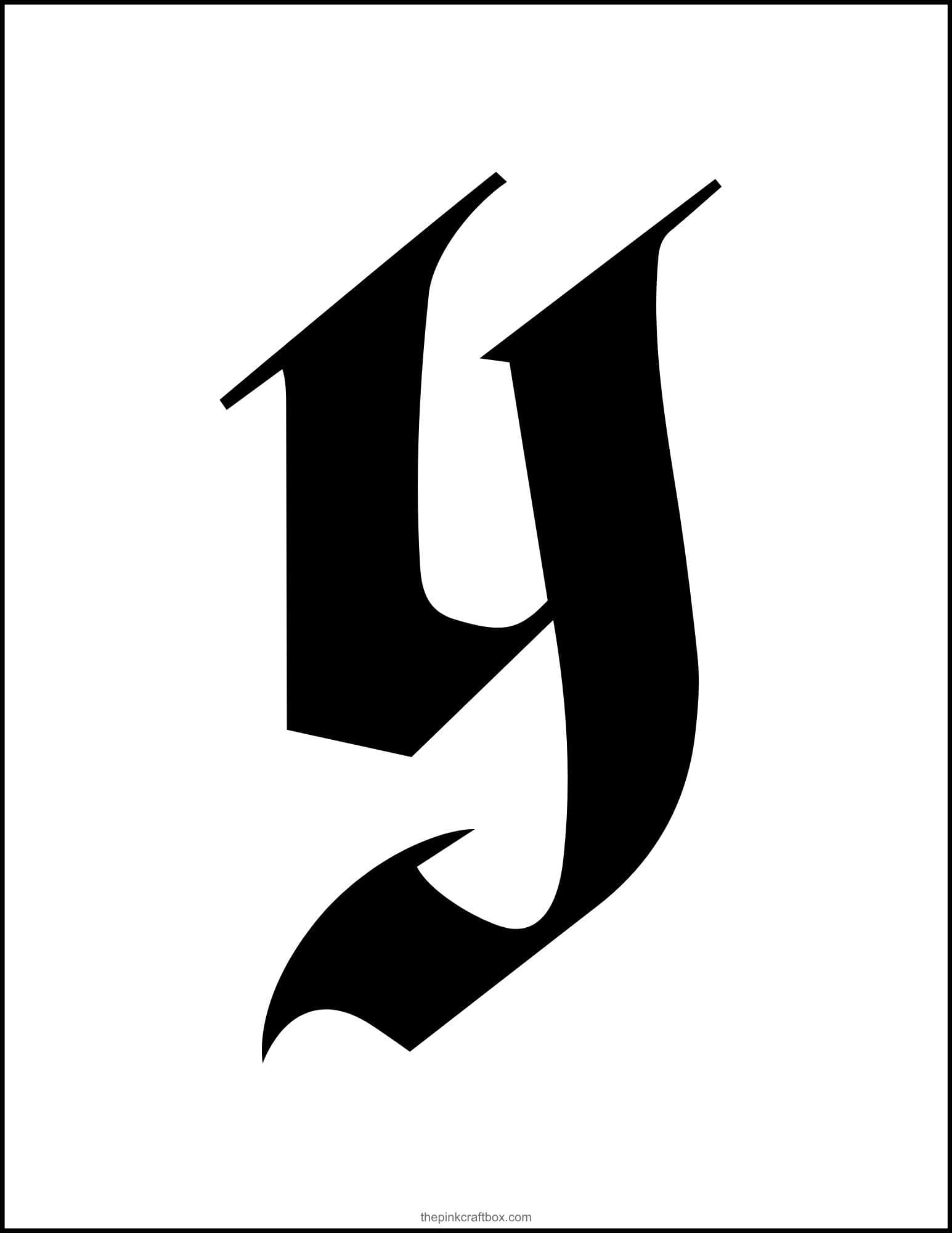 Printable letter Y in classic old English font style.