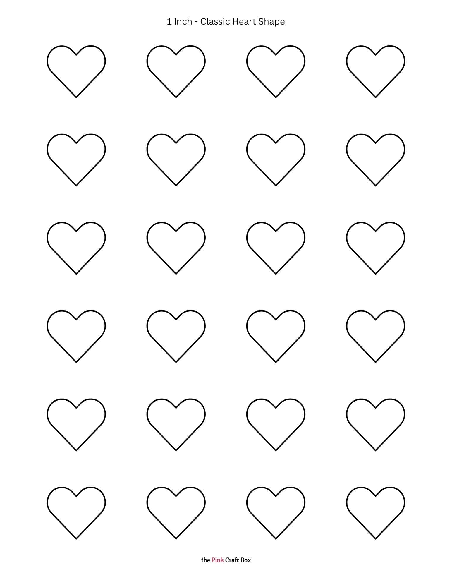 1 inch basic heart shape template printable.