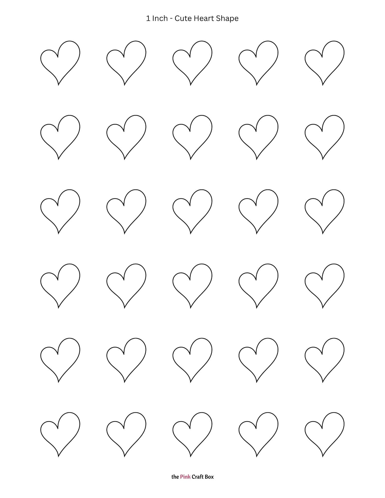 1 Inch cute heart pattern template printable.