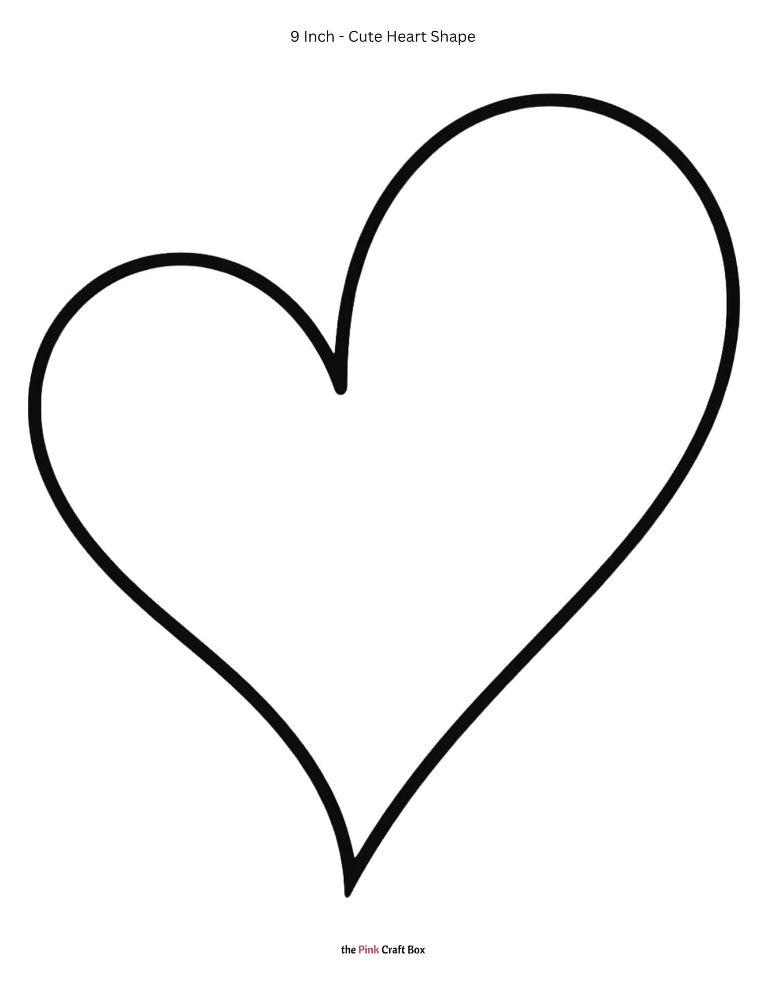 9 Inch cute heart printable template.