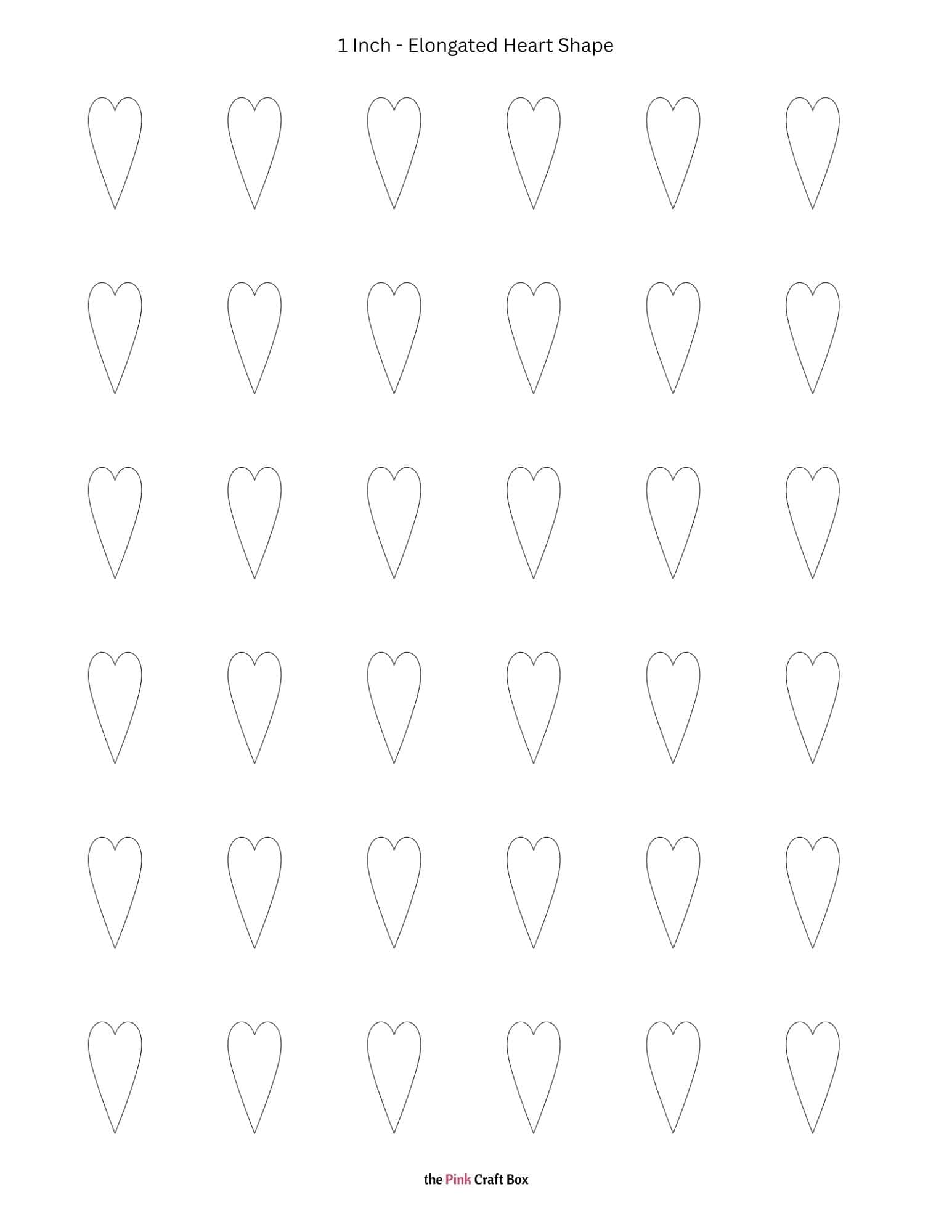 1 Inch elongated heart shape template printable.