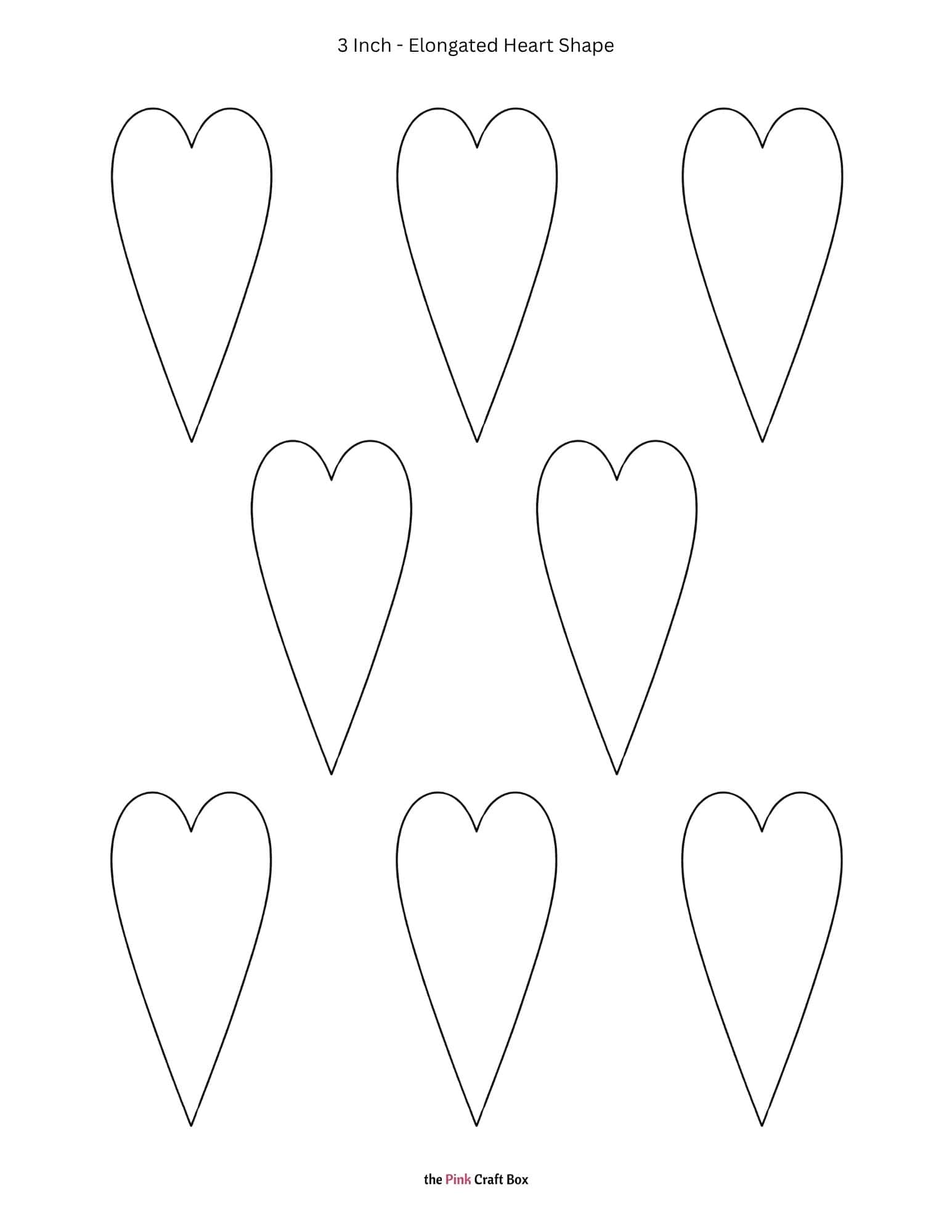3 Inch elongated heart pattern template printable.