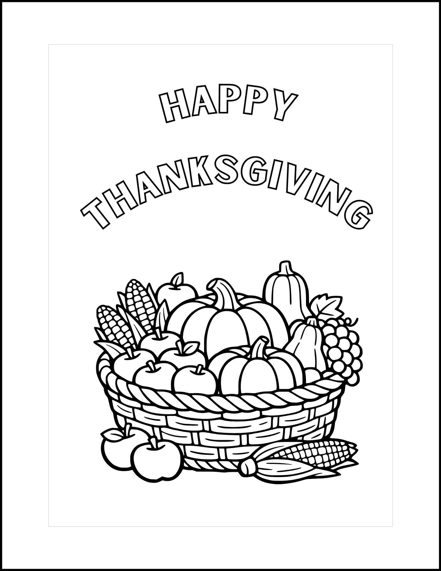 Thanksgiving card with a basket of harvest.