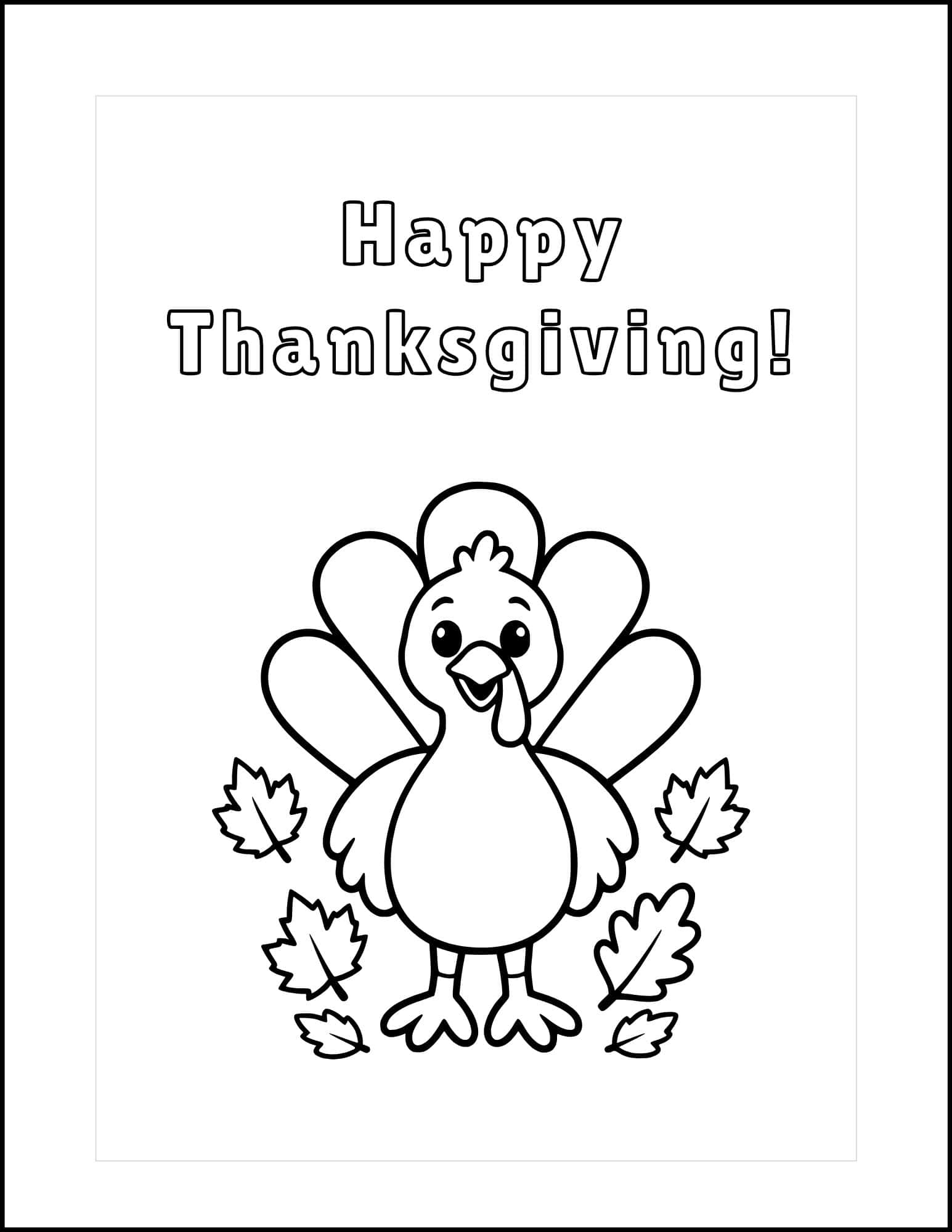 Simple Happy Thanksgiving card to color with a turkey image.