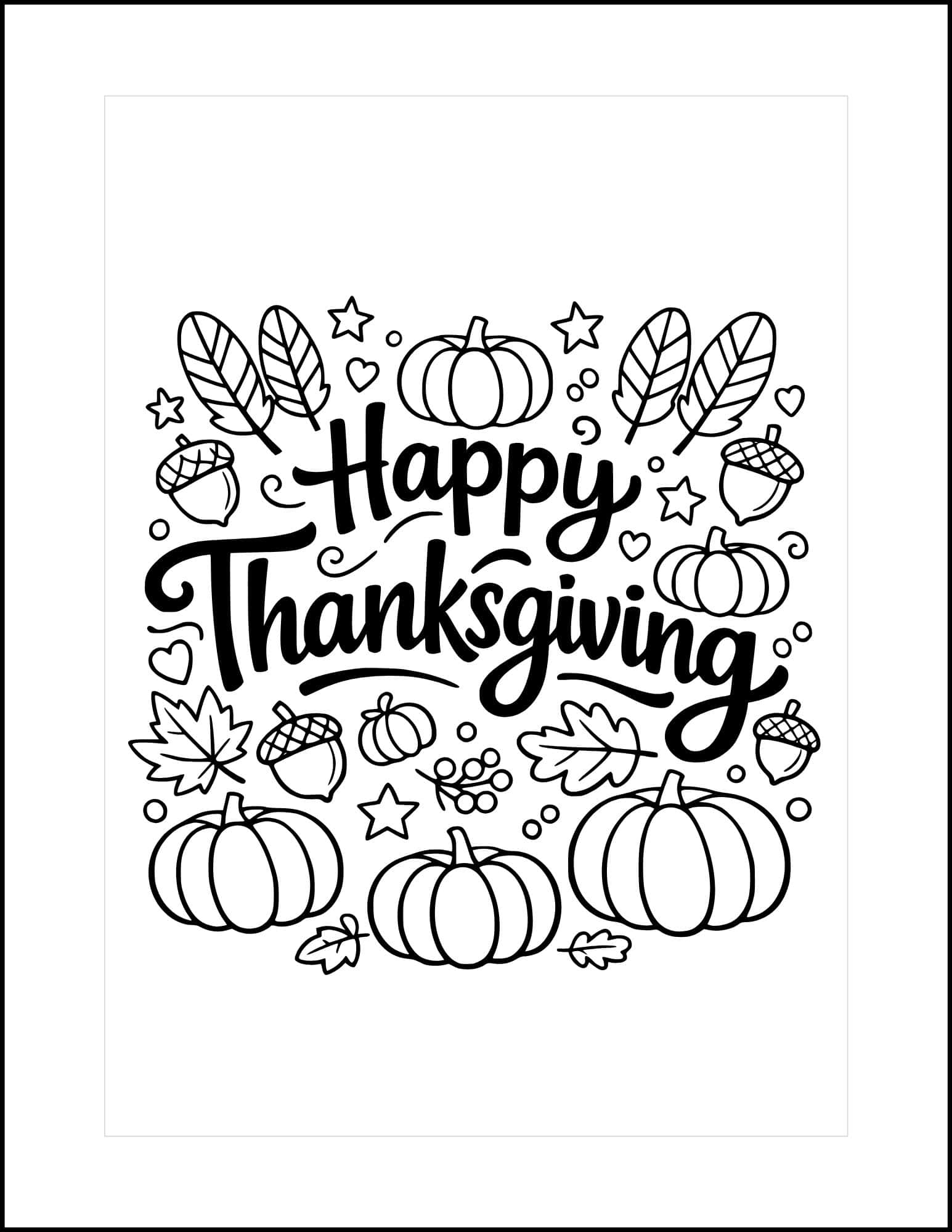 Happy Thanksgiving doodles card to color.
