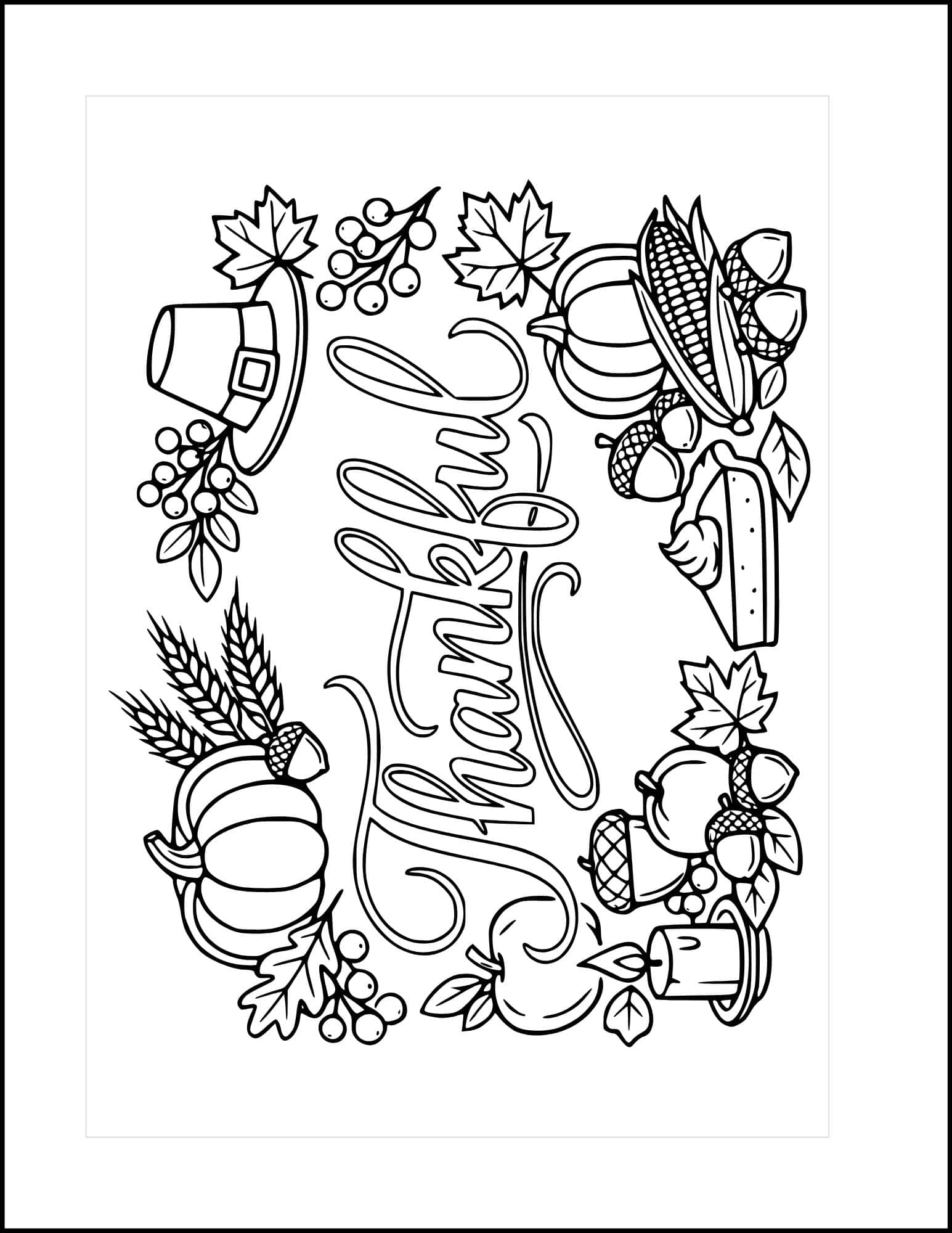 Thankful Thanksgiving card to color.