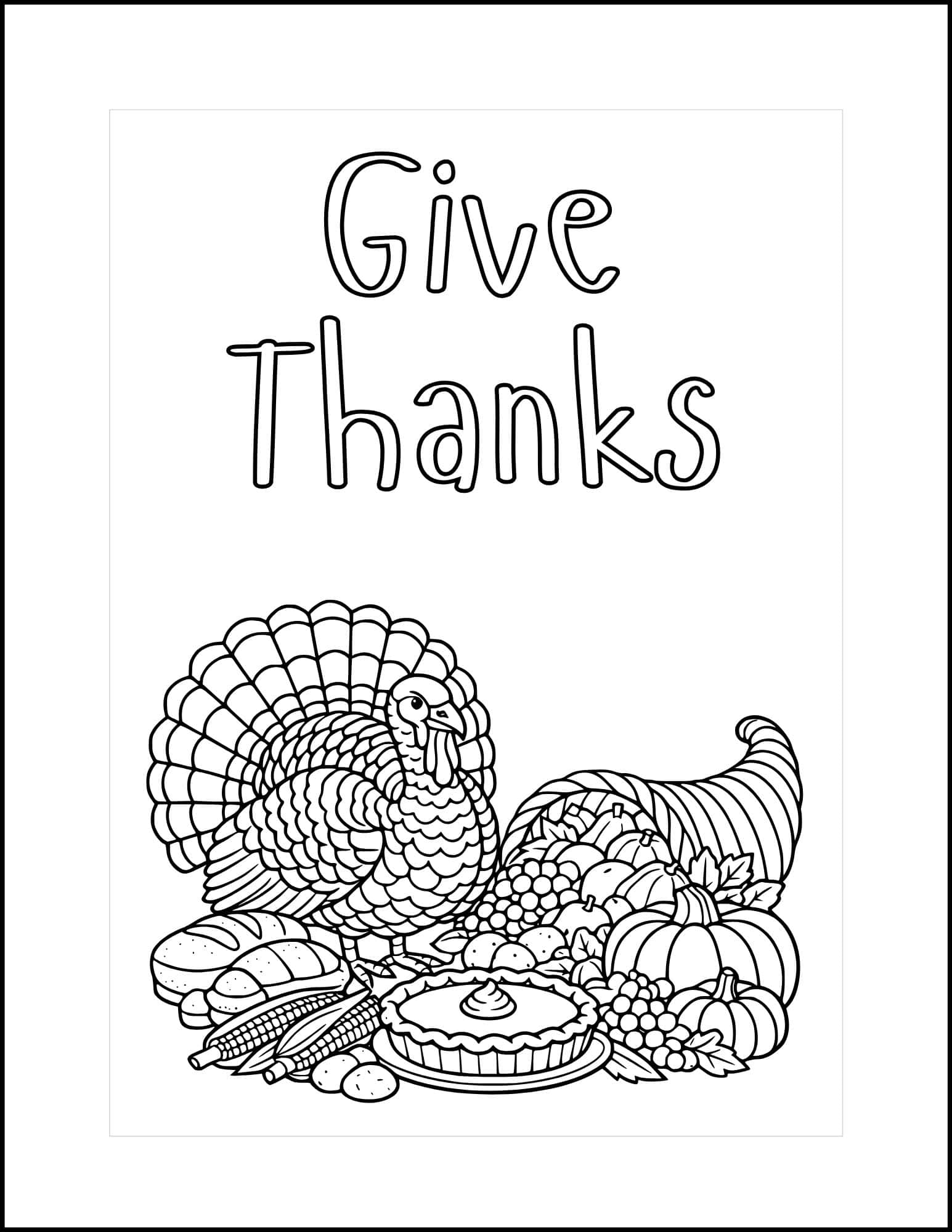 Give thanks turkey greeting card to color.
