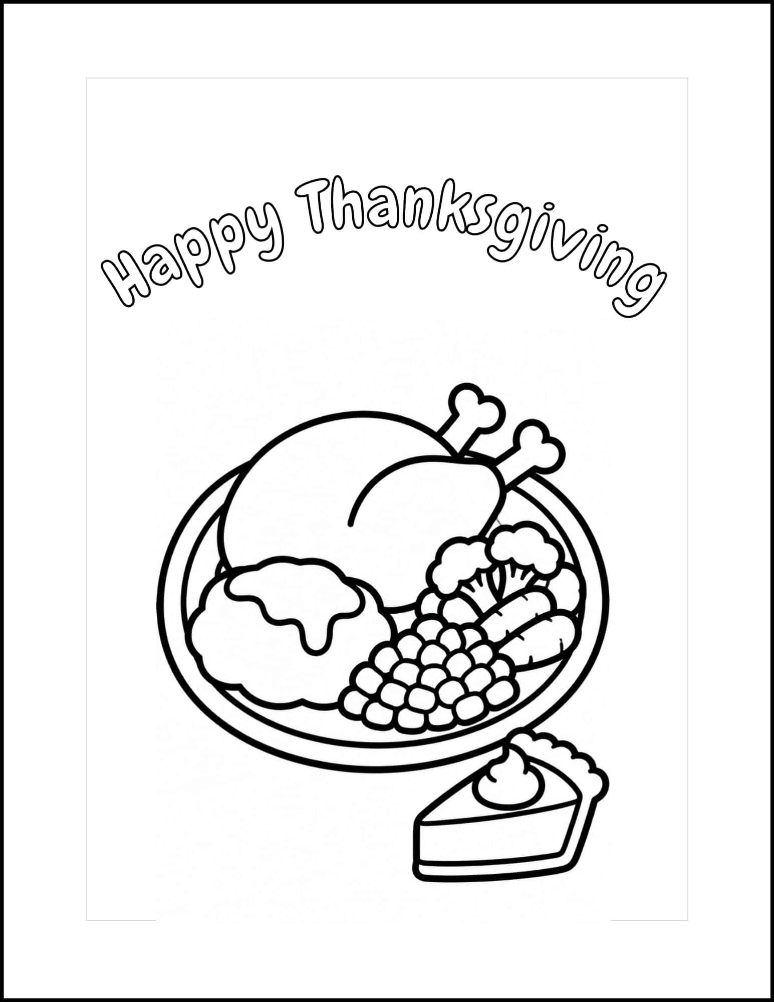 Thanksgiving dinner plate coloring card.