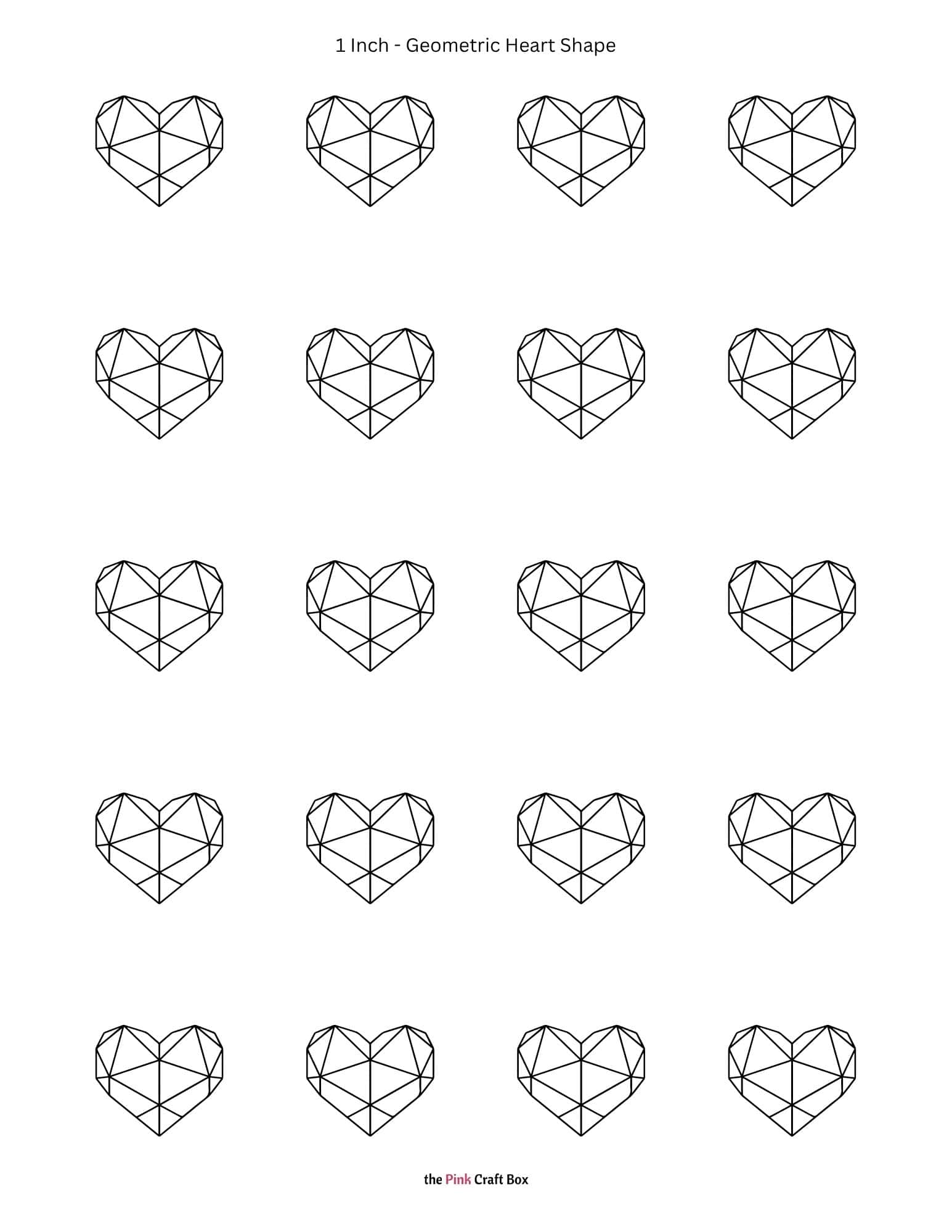 1 Inch geometric heart pattern template printable.