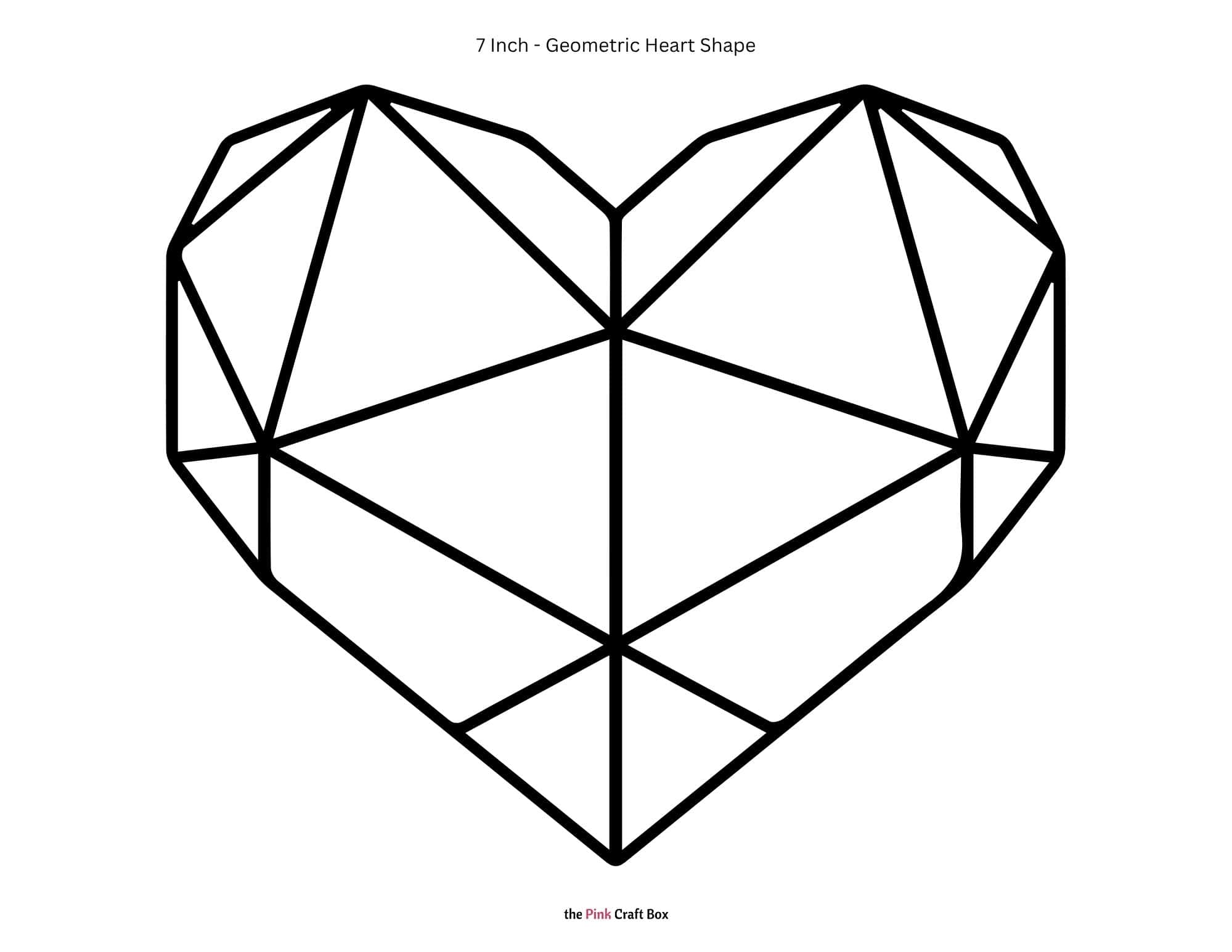 7 Inch geometric heart shape template printable.