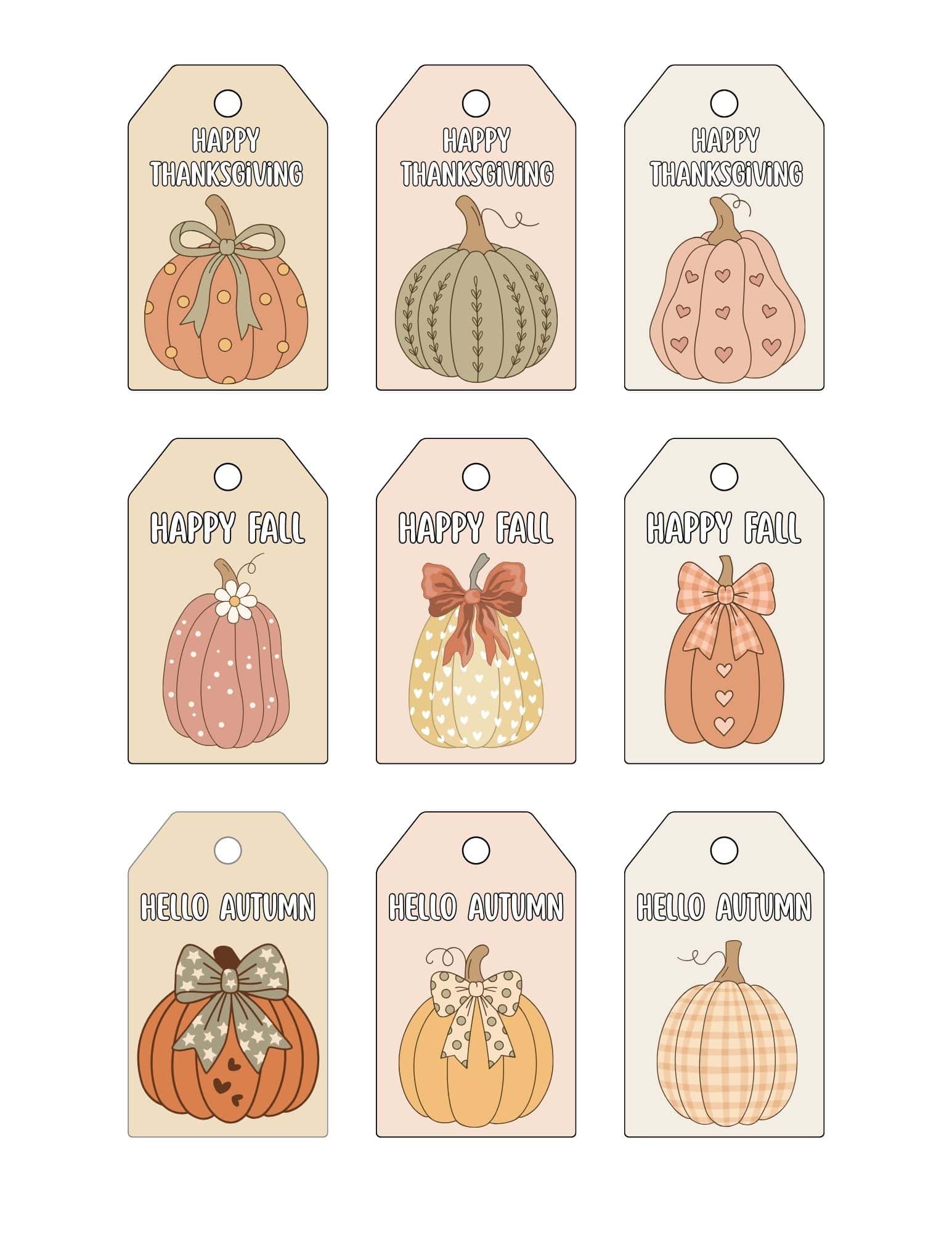 Pumpkin themed Happy Thanksgiving printable tags.