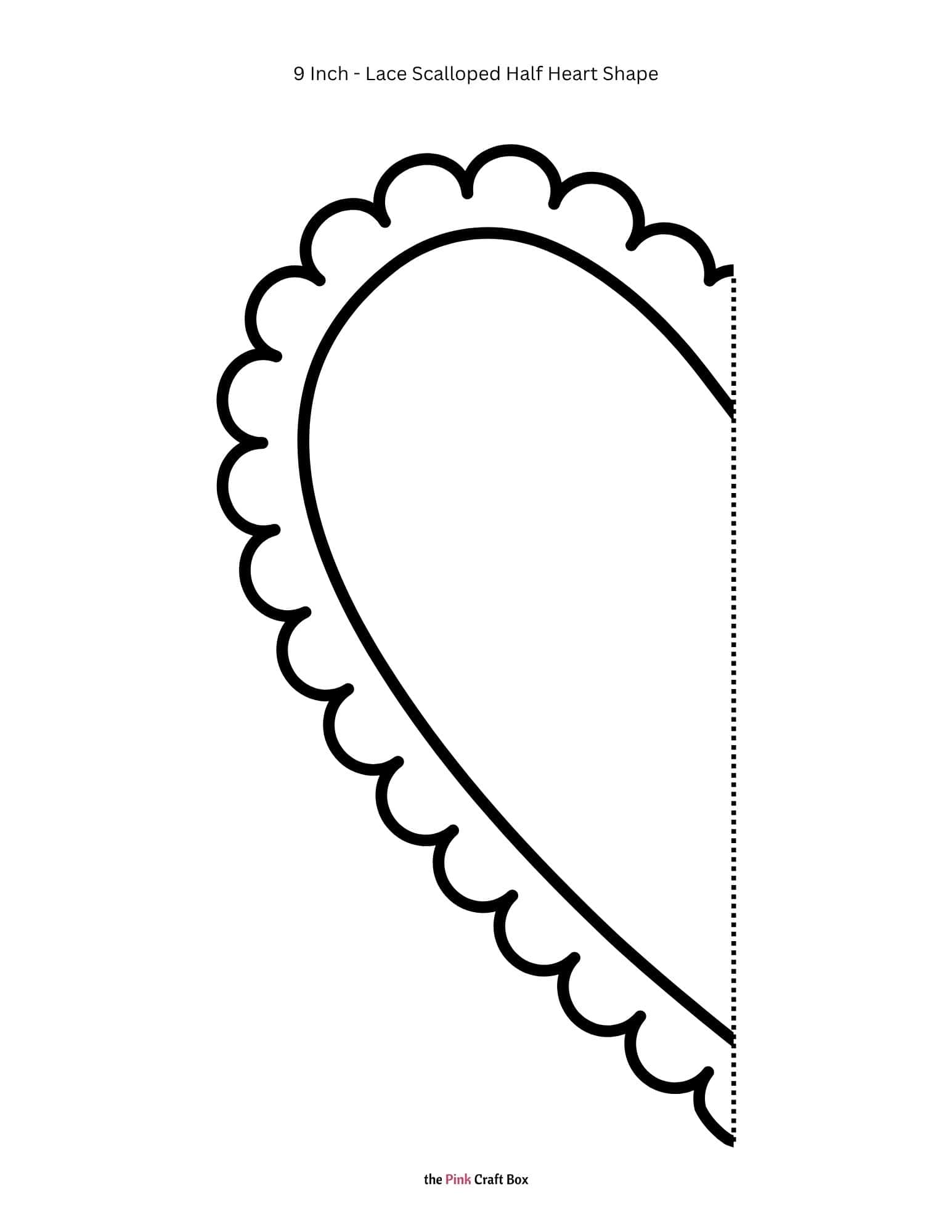 9 Inch lace scalloped half heart printable template.
