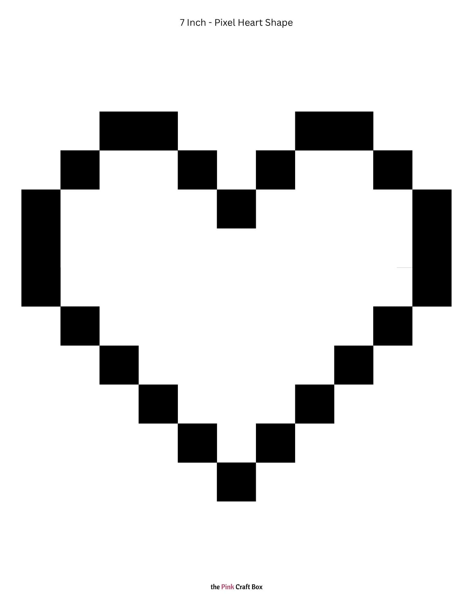 7 Inch pixel heart shape template printable.