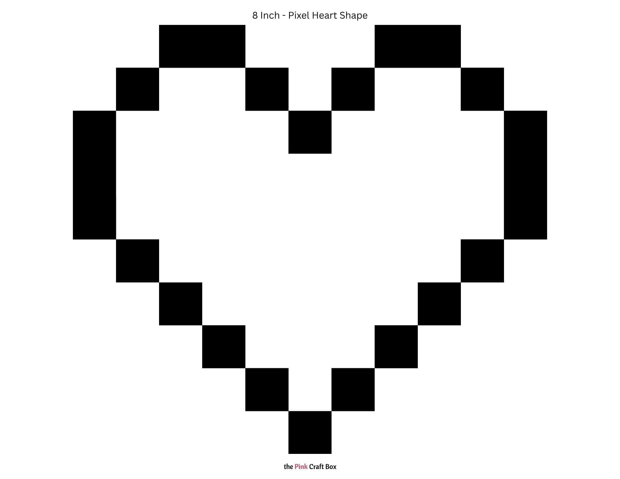 8 Inch pixel heart shape template printable.