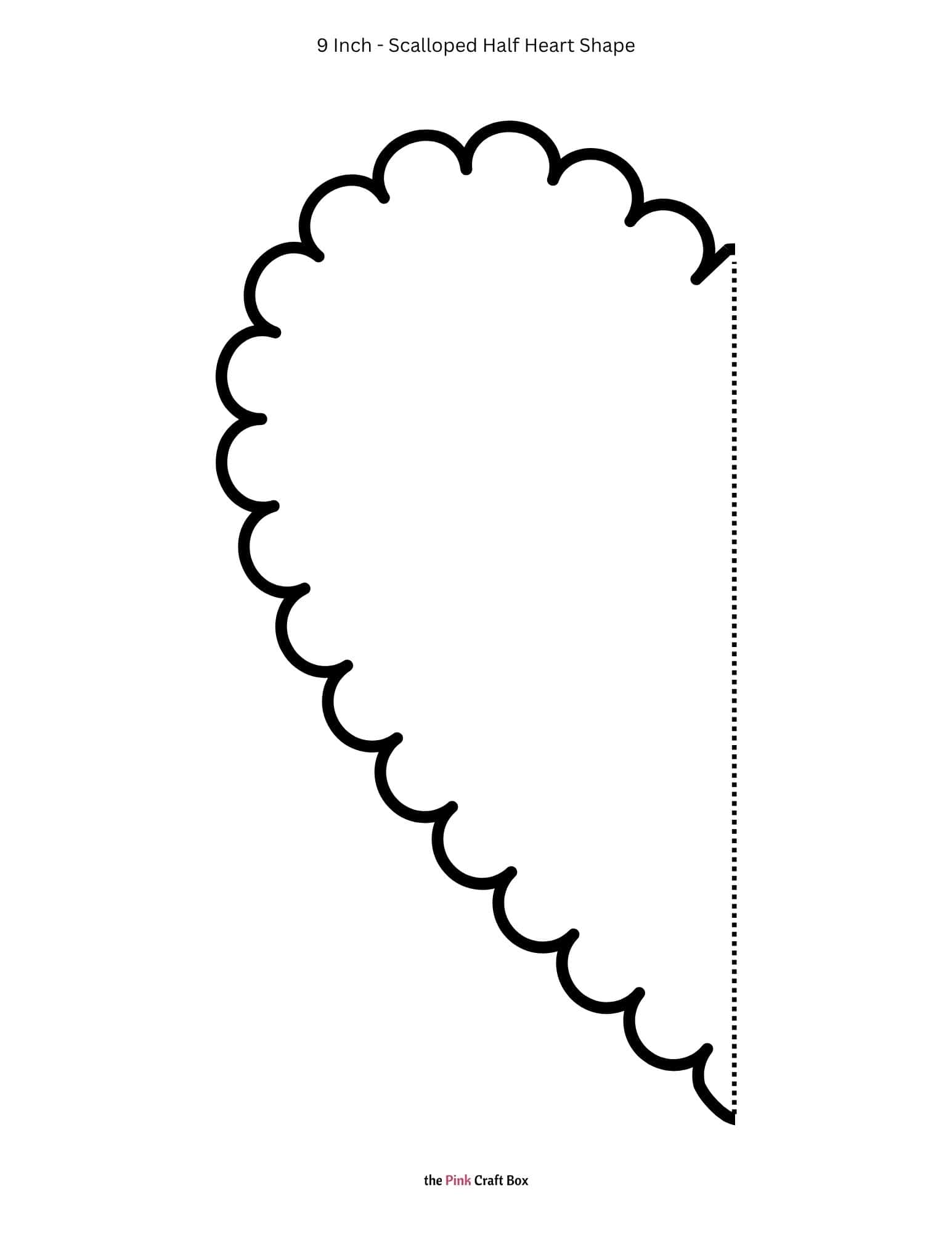 9 Inch scalloped half heart printable template.