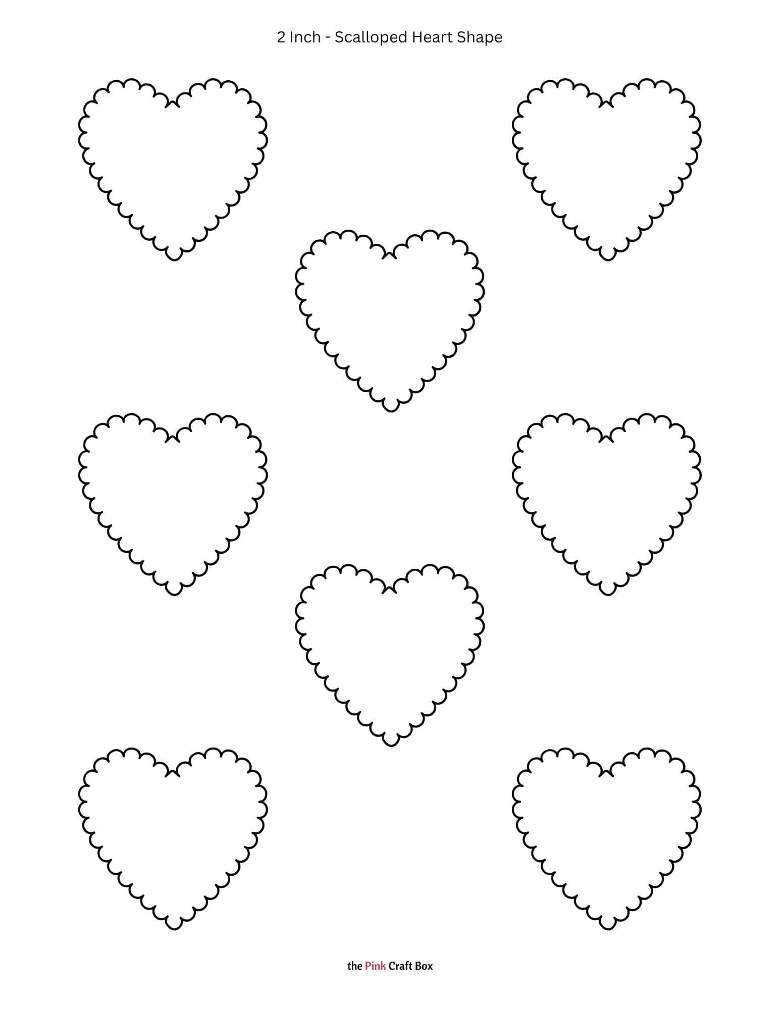 2 Inch scalloped heart pattern template printable.