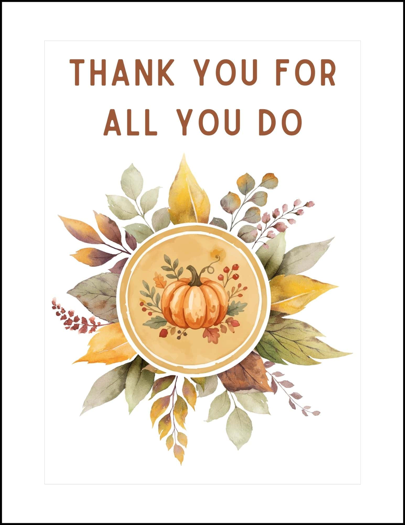 Thank you for all you do Thanksgiving card.