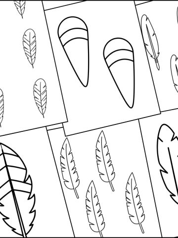 A stack of turkey feather pattern printable templates overlapping on one another.