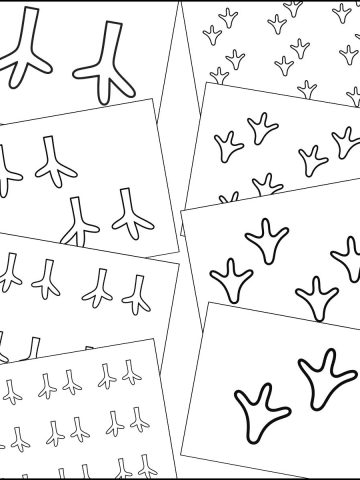 A stack of turkey feet template printable overlapping one another.